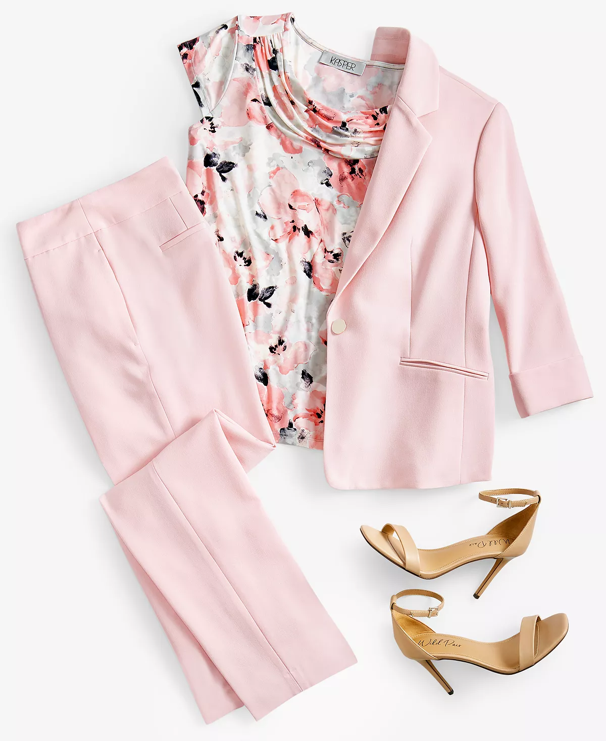 Women's One-Button Cuff-Sleeve Blazer, Floral-Print Cowlneck Top & Stretch Crepe Slim Pants Kasper Women's One-Button Cuff-Sleeve Blazer, Floral-Print Cowlneck Top & Stretch Crepe Slim Pants -Adrianna Papell Sales Shop