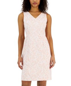 Anne Klein Women's Botanical-Print Jacquard V-Neck Sheath Dress -Adrianna Papell Sales Shop 23504130 fpx
