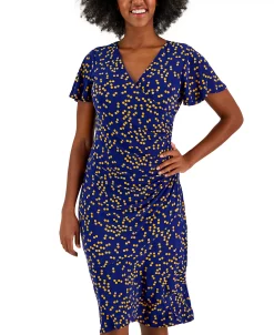 Kasper Women's Dahlia Dot-Print V-Neck Flutter-Sleeve Dress -Adrianna Papell Sales Shop 23530963 fpx