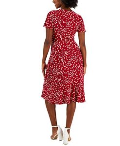 Kasper Women's Dahlia Dot-Print V-Neck Flutter-Sleeve Dress -Adrianna Papell Sales Shop 23530966 fpx