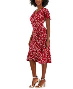 Kasper Women's Dahlia Dot-Print V-Neck Flutter-Sleeve Dress -Adrianna Papell Sales Shop 23530967 fpx