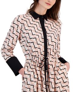 Anne Klein Women's Printed Drawstring Long-Sleeve Dress, Created For Macy's -Adrianna Papell Sales Shop 23542247 fpx