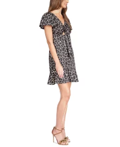Michael Kors Women's Giraffe-Print Tie Cutout Dress -Adrianna Papell Sales Shop 23556138 fpx