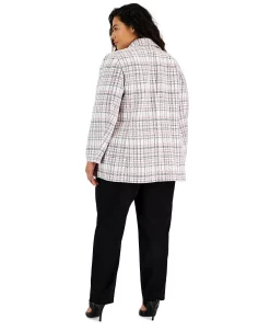 Bar III Plus Size Plaid Faux Double-Breasted Boyfriend Blazer, Long-Sleeve Bow Tie Blouse, & Pull-On Pants, Created For Macy's -Adrianna Papell Sales Shop 23560830 fpx
