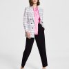 Bar III Plaid Faux Double-Breasted Boyfriend Blazer, Long-Sleeve Bow-Tie Blouse & Pull-On Pants, Created For Macy's -Adrianna Papell Sales Shop 23560861 fpx
