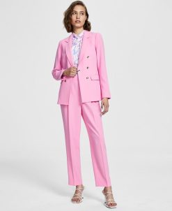 Bar III Textured Crepe One-Button Jacket, Marble-Print Sleeveless Blouse & Pull-On Ankle Pants, Created For Macy's