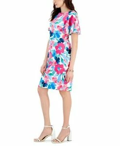 Kasper Printed Scuba Crepe Sheath Flutter Sleeve Dress -Adrianna Papell Sales Shop 23561109 fpx