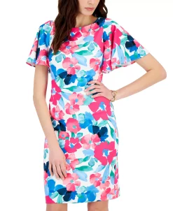 Kasper Printed Scuba Crepe Sheath Flutter Sleeve Dress -Adrianna Papell Sales Shop 23561110 fpx
