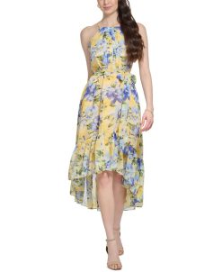 Vince Camuto Women's Printed Chiffon High-Low MidiDress