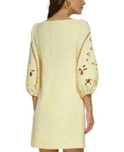 Vince Camuto Women's Signature Stretch Crepe Embroidered-Sleeve Shift Dress -Adrianna Papell Sales Shop 23568294 fpx