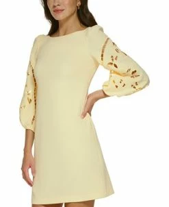 Vince Camuto Women's Signature Stretch Crepe Embroidered-Sleeve Shift Dress -Adrianna Papell Sales Shop 23568295 fpx