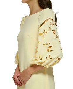 Vince Camuto Women's Signature Stretch Crepe Embroidered-Sleeve Shift Dress -Adrianna Papell Sales Shop 23568296 fpx