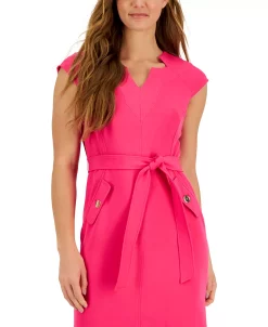 Kasper Women's Notched V-Neck Cap-Sleeve Belted Dress -Adrianna Papell Sales Shop 23578055 fpx