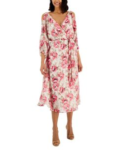 Anne Klein Women's Printed Cold-Shoulder Midi Dress
