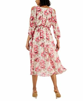 Anne Klein Women's Printed Cold-Shoulder Midi Dress 4 Anne Klein Women's Printed Cold-Shoulder Midi Dress - Image 2