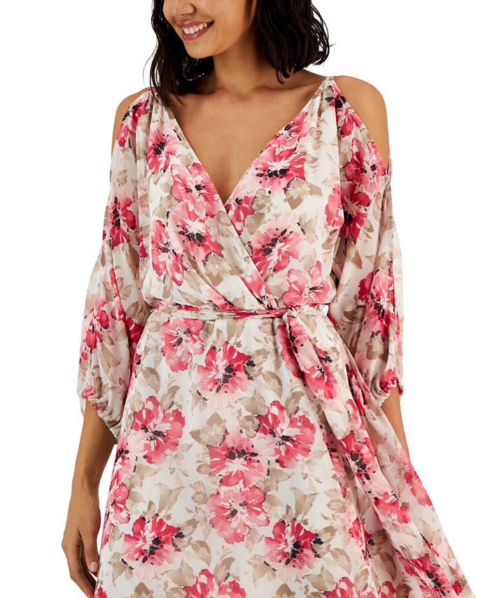 Women's Printed Cold-Shoulder Midi Dress Anne Klein Women's Printed Cold-Shoulder Midi Dress -Adrianna Papell Sales Shop