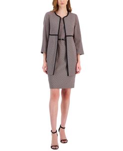 Kasper Women's Link-Print Jacquard-Waist Seam Topper Coat & Link Print V-Neck Belted Dress