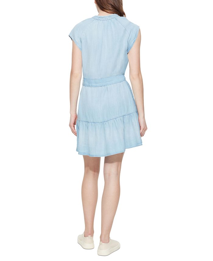 Women's Short-Sleeve Tie-Waist Mini Dress Black Tape Women's Short-Sleeve Tie-Waist Mini Dress -Adrianna Papell Sales Shop