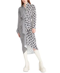 Steve Madden Women's Sula Mixed-Print Tie-Front Satin Midi Shirtdress