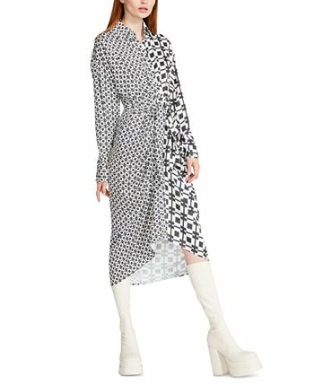 Steve Madden Women's Sula Mixed-Print Tie-Front Satin Midi Shirtdress 5 Steve Madden Women's Sula Mixed-Print Tie-Front Satin Midi Shirtdress - Image 3