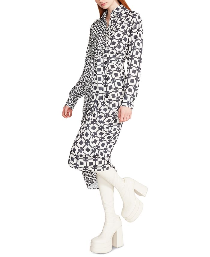 Women's Sula Mixed-Print Tie-Front Satin Midi Shirtdress Steve Madden Women's Sula Mixed-Print Tie-Front Satin Midi Shirtdress -Adrianna Papell Sales Shop