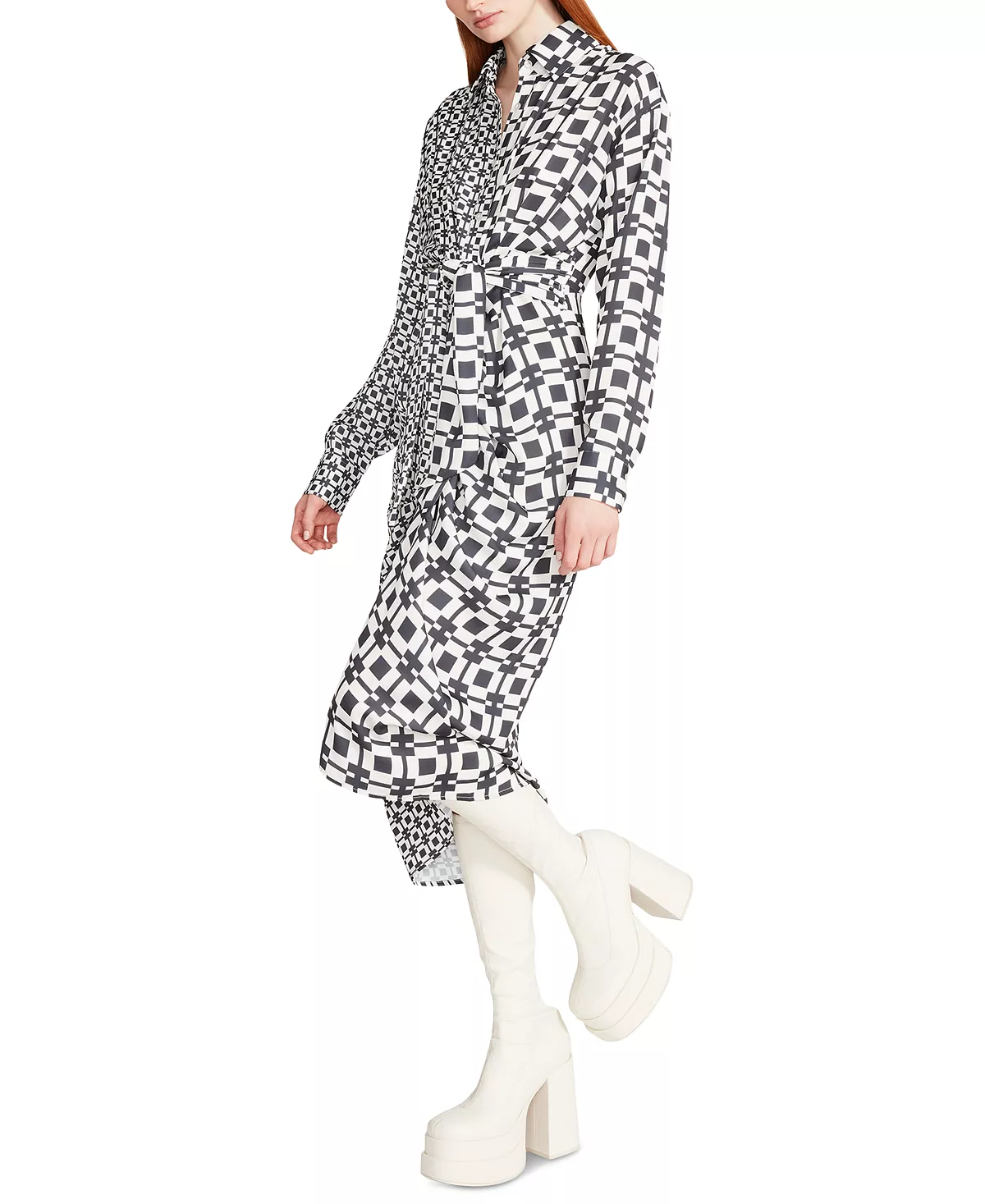 Steve Madden Women's Sula Mixed-Print Tie-Front Satin Midi Shirtdress 6 Steve Madden Women's Sula Mixed-Print Tie-Front Satin Midi Shirtdress - Image 4