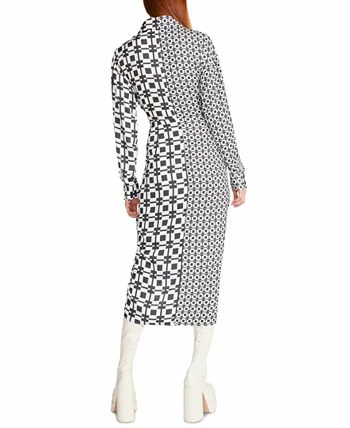 Steve Madden Women's Sula Mixed-Print Tie-Front Satin Midi Shirtdress 4 Steve Madden Women's Sula Mixed-Print Tie-Front Satin Midi Shirtdress - Image 2
