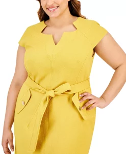 Kasper Plus Size Cap-Sleeve Tie-Waist Zip-Back Dress -Adrianna Papell Sales Shop 23649764 fpx
