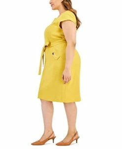 Kasper Plus Size Cap-Sleeve Tie-Waist Zip-Back Dress -Adrianna Papell Sales Shop 23649765 fpx