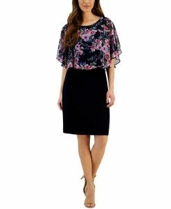 Connected Women's Round-Neck Floral-Cape A-Line Dress
