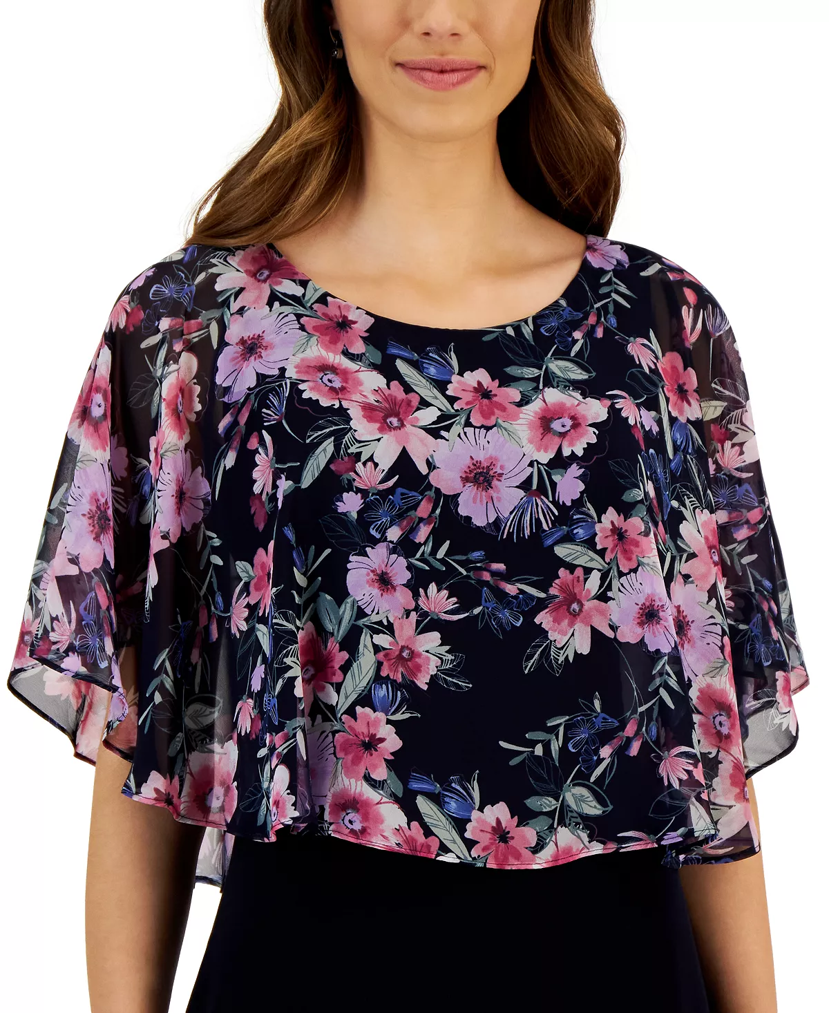 Connected Women's Round-Neck Floral-Cape A-Line Dress 6 Connected Women's Round-Neck Floral-Cape A-Line Dress - Image 4