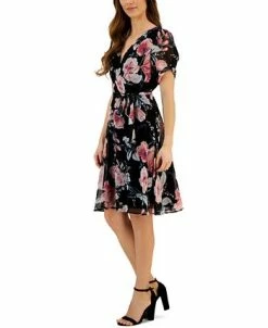 Connected Women's Printed Tie-Waist Short-Sleeve Sheath Dress -Adrianna Papell Sales Shop 23656138 fpx