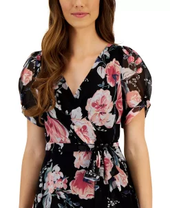 Connected Women's Printed Tie-Waist Short-Sleeve Sheath Dress -Adrianna Papell Sales Shop 23656139 fpx