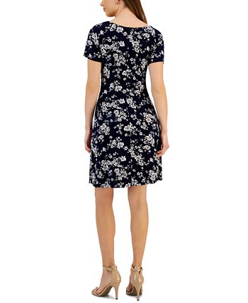 Women's Printed Round-Neck Sheath Dress Connected Women's Printed Round-Neck Sheath Dress -Adrianna Papell Sales Shop