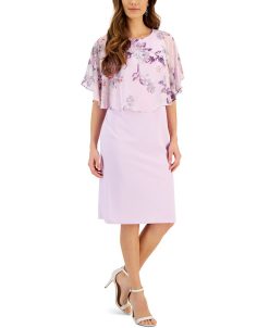 Connected Women's Chiffon-Cape-Overlay Sheath Dress