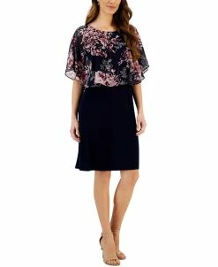Connected Women's Floral-Cape-Overlay A-Line Dress