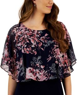 Connected Women's Floral-Cape-Overlay A-Line Dress -Adrianna Papell Sales Shop 23656176 fpx