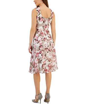 Women's Printed Round-Neck Sleeveless Dress Connected Women's Printed Round-Neck Sleeveless Dress -Adrianna Papell Sales Shop