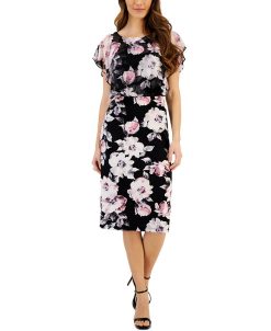 Connected Women's Printed Round-Neck Short-Sleeve Dress