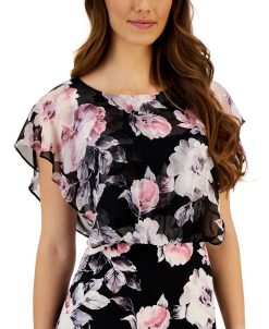 Connected Women's Printed Round-Neck Short-Sleeve Dress -Adrianna Papell Sales Shop 23656216 fpx