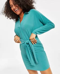 Bar III Women's Long-Sleeve Tie-Waist Dress, Created For Macy's -Adrianna Papell Sales Shop 23672951 fpx