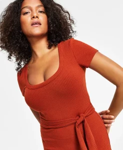 Bar III Women's Ribbed Short-Sleeve Midi Dress, Created For Macy's -Adrianna Papell Sales Shop 23673128 fpx