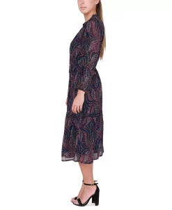 Black Tape Women's Long-Sleeve Tiered Midi Dress 12 Black Tape Women's Long-Sleeve Tiered Midi Dress -Adrianna Papell Sales Shop 23675680 fpx