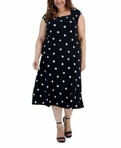 Kasper Plus Size Polka Dot Cowl-Neck Top & Polda Dot Midi Flare Skirt
