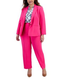 Kasper Plus Size One-Button Blazer, Printed Tie-Front Blouse, & Mid-Rise Ankle Pant