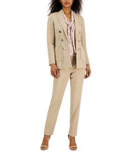 Anne Klein Faux Double Breasted Blazer, Chiffon Bow Blouse, And Bowie Pant