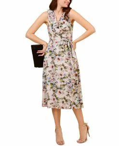 Adrianna Papell Women's Floral-Print Faux-Wrap Dress