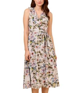 Adrianna Papell Women's Floral-Print Faux-Wrap Dress -Adrianna Papell Sales Shop 23684974 fpx