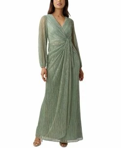 Adrianna Papell Women's Metallic Crinkled Draped Gown
