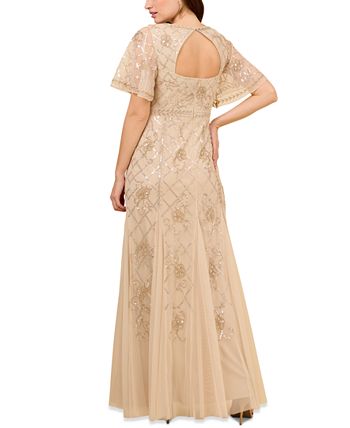 Women's Beaded Flutter-Sleeve Godet Gown Adrianna Papell Women's Beaded Flutter-Sleeve Godet Gown -Adrianna Papell Sales Shop
